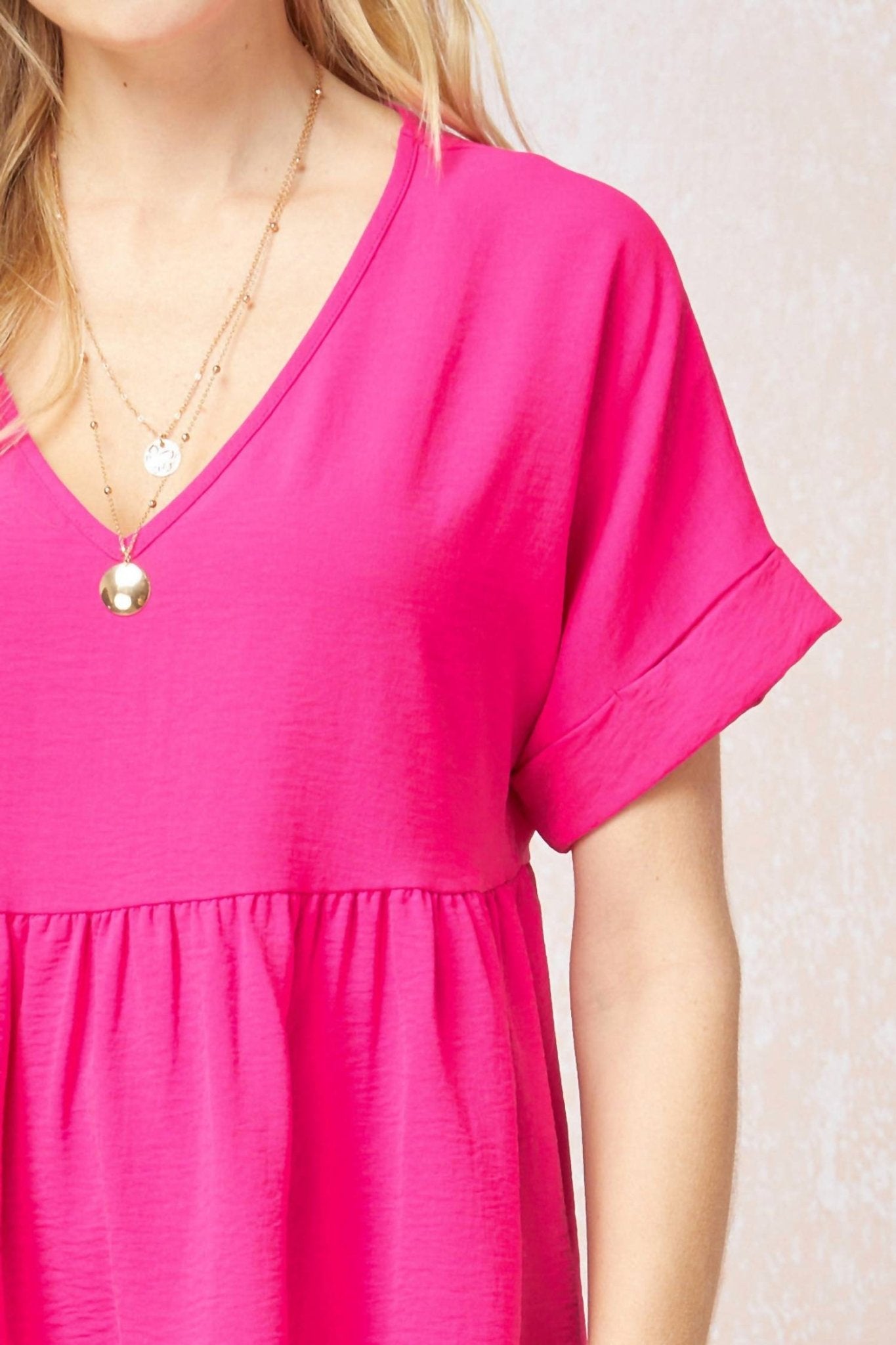 Entro - Textured Babydoll Top - blouses - clothing - pink