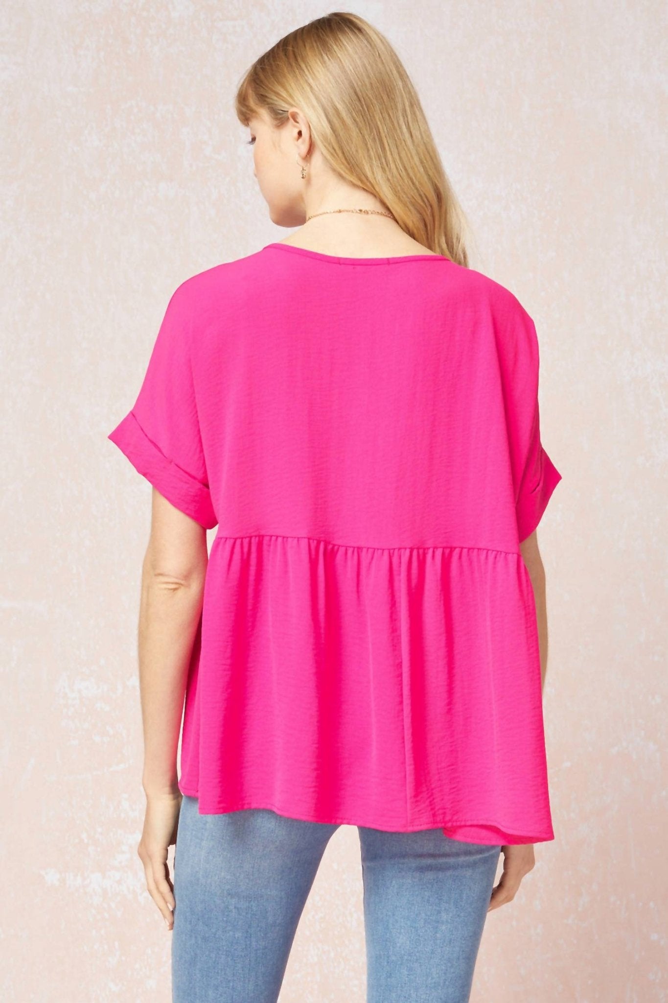 Entro - Textured Babydoll Top - blouses - clothing - pink