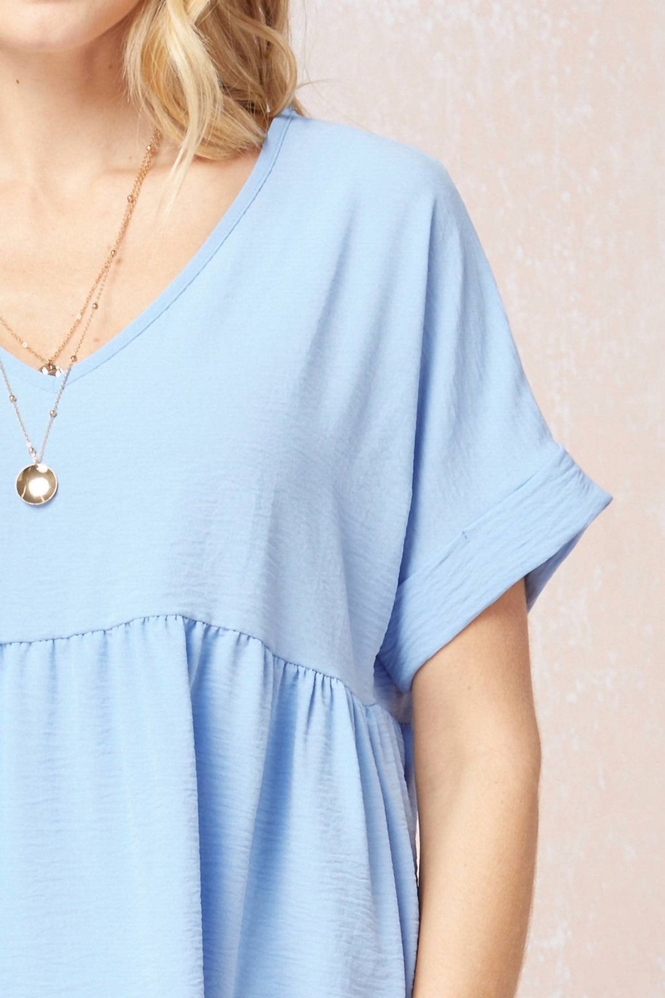 Entro - Textured Babydoll Top - blouses - blue - clothing