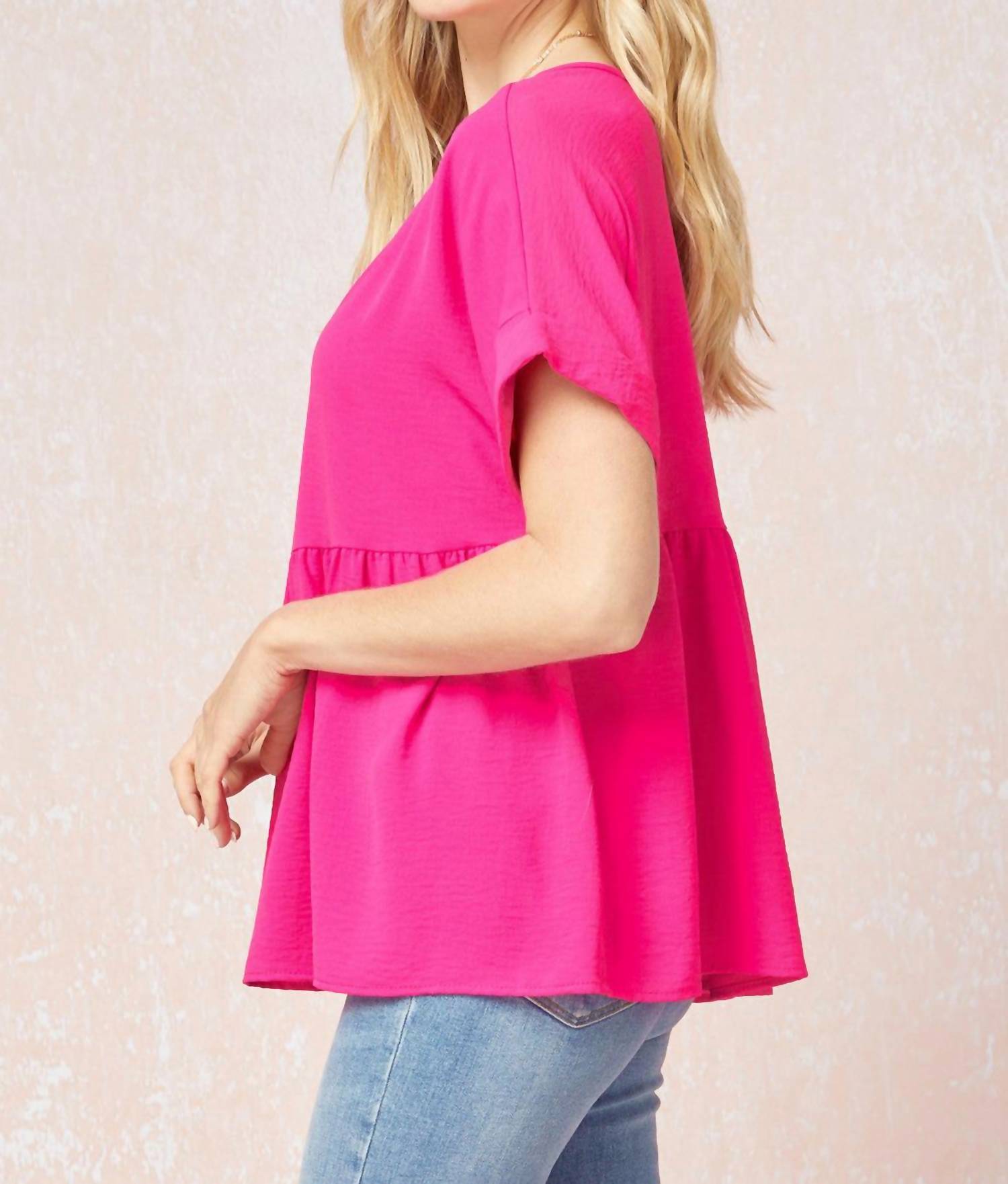 Entro - Textured Babydoll Top - blouses - clothing - pink