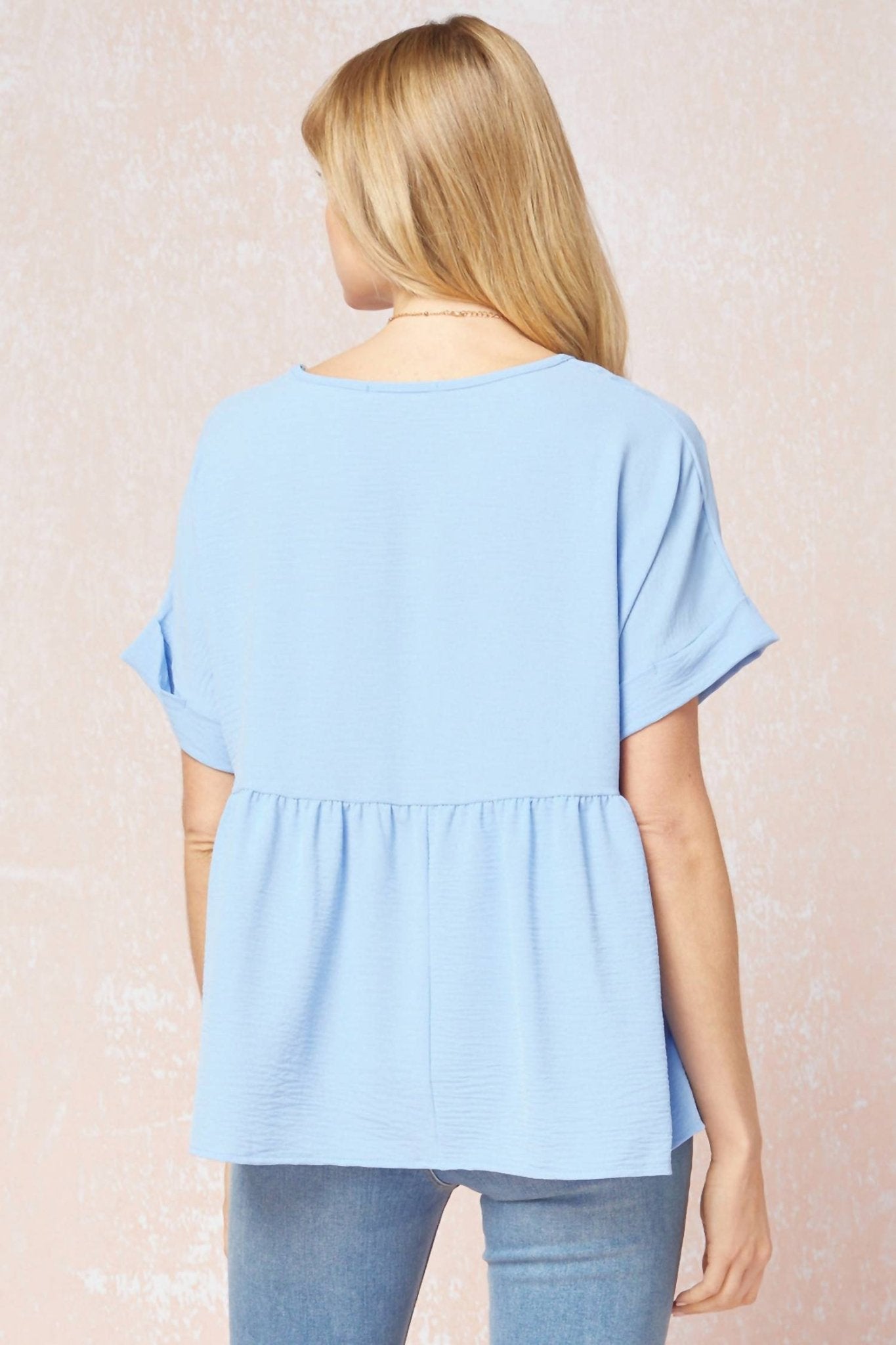 Entro - Textured Babydoll Top - blouses - blue - clothing