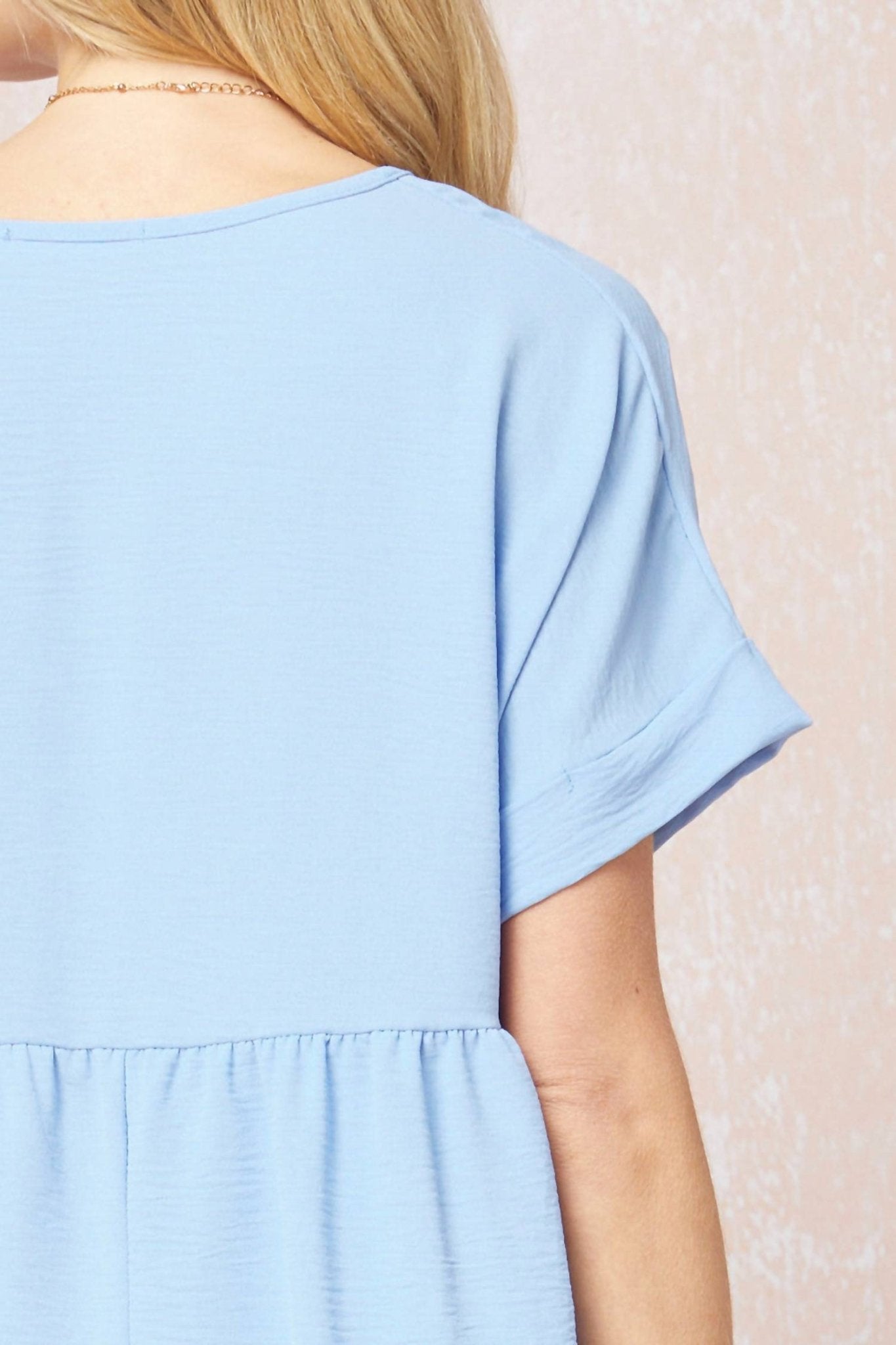 Entro - Textured Babydoll Top - blouses - blue - clothing