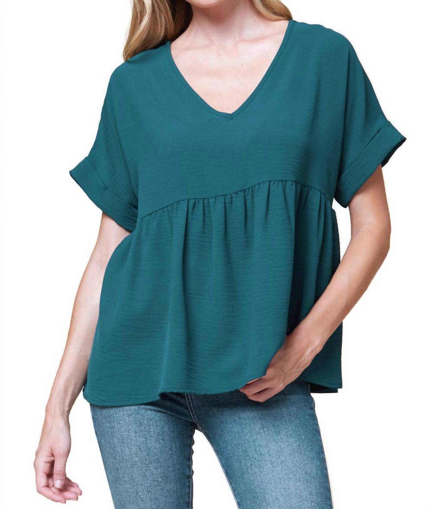 Entro - Textured Babydoll Top - blouses - clothing - green
