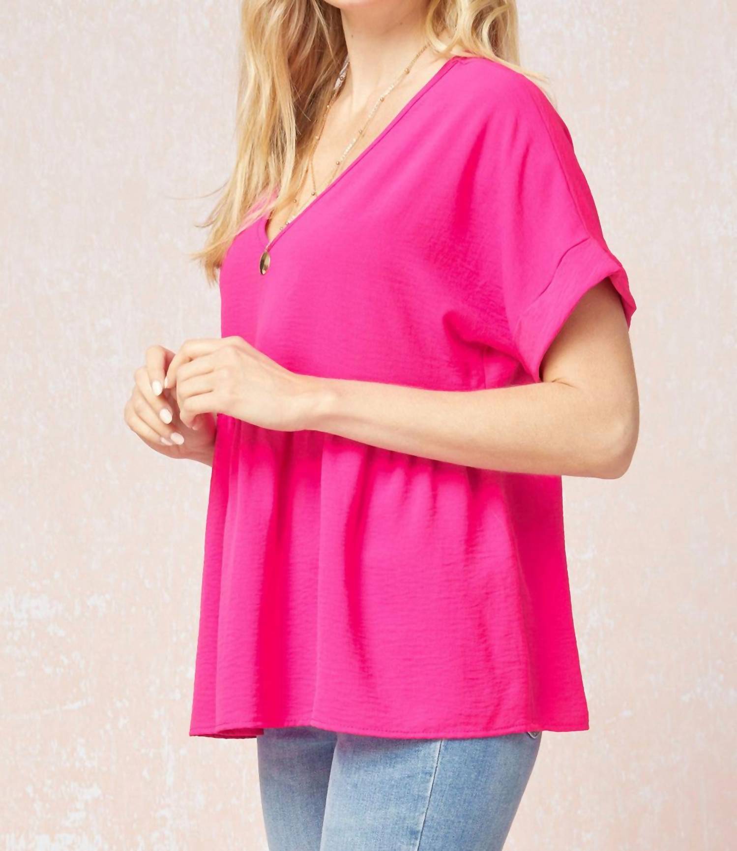 Entro - Textured Babydoll Top - blouses - clothing - pink