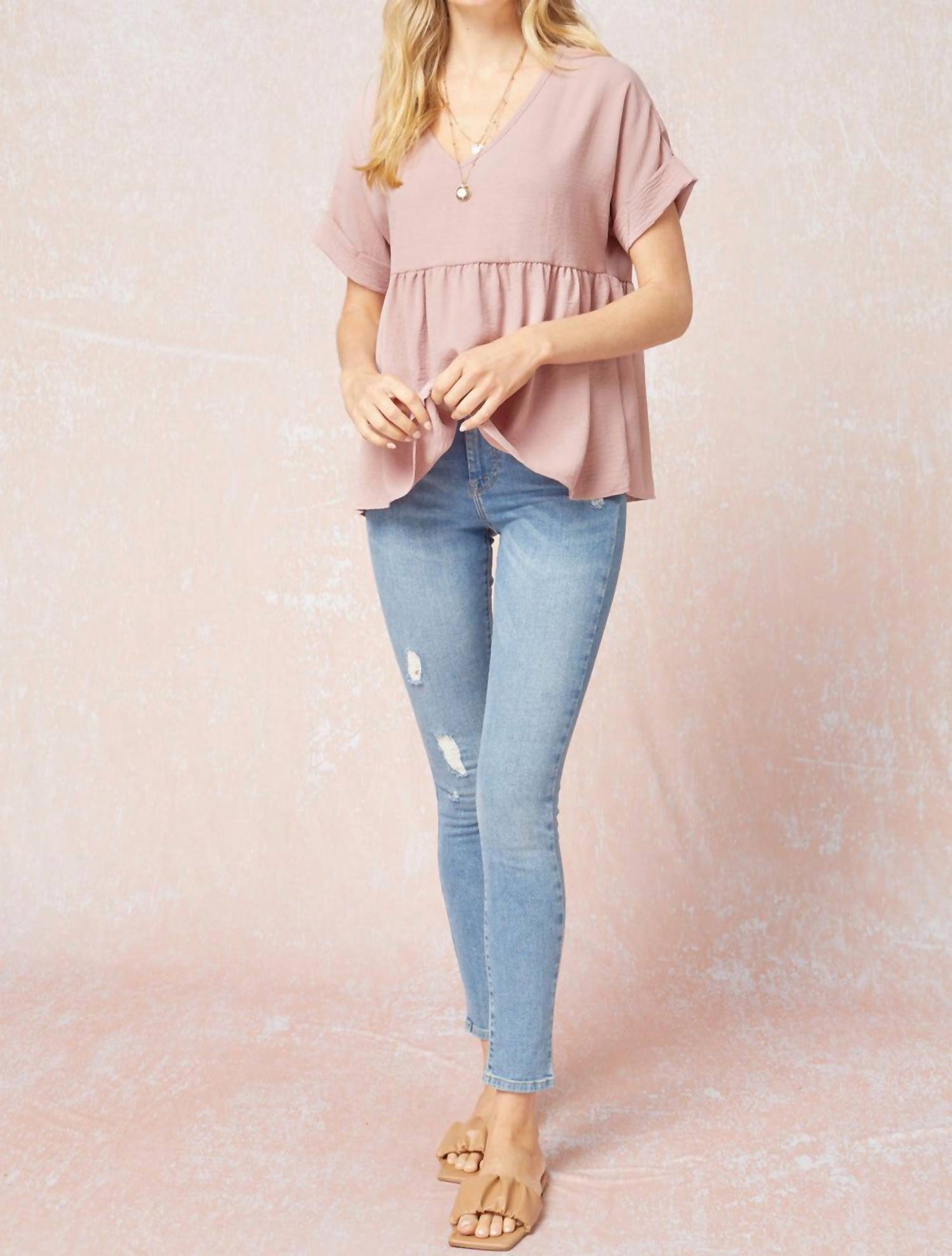 Entro - Textured Babydoll Top - blouses - clothing - pink