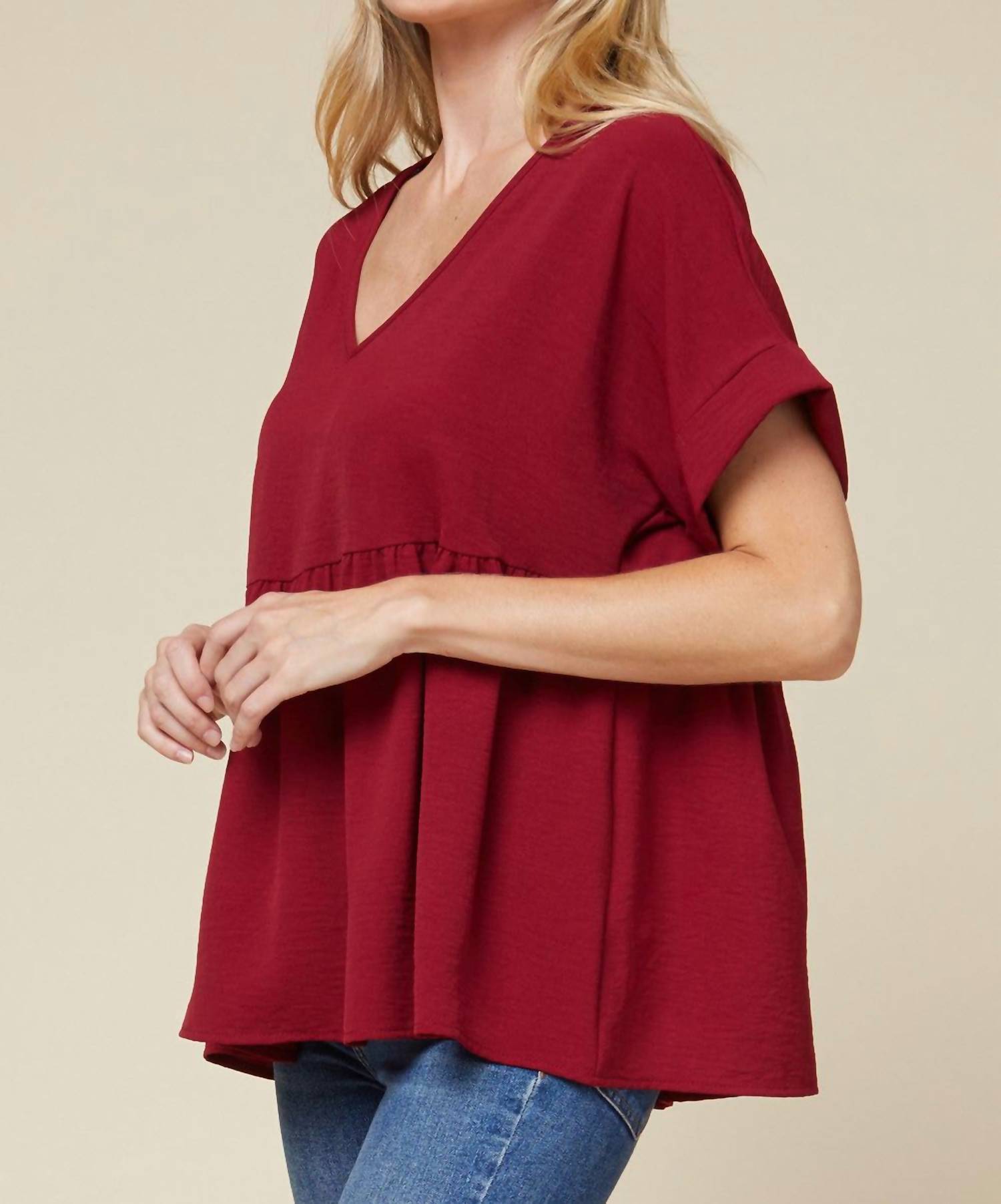 Entro - Textured Babydoll Top - blouses - clothing - polyester