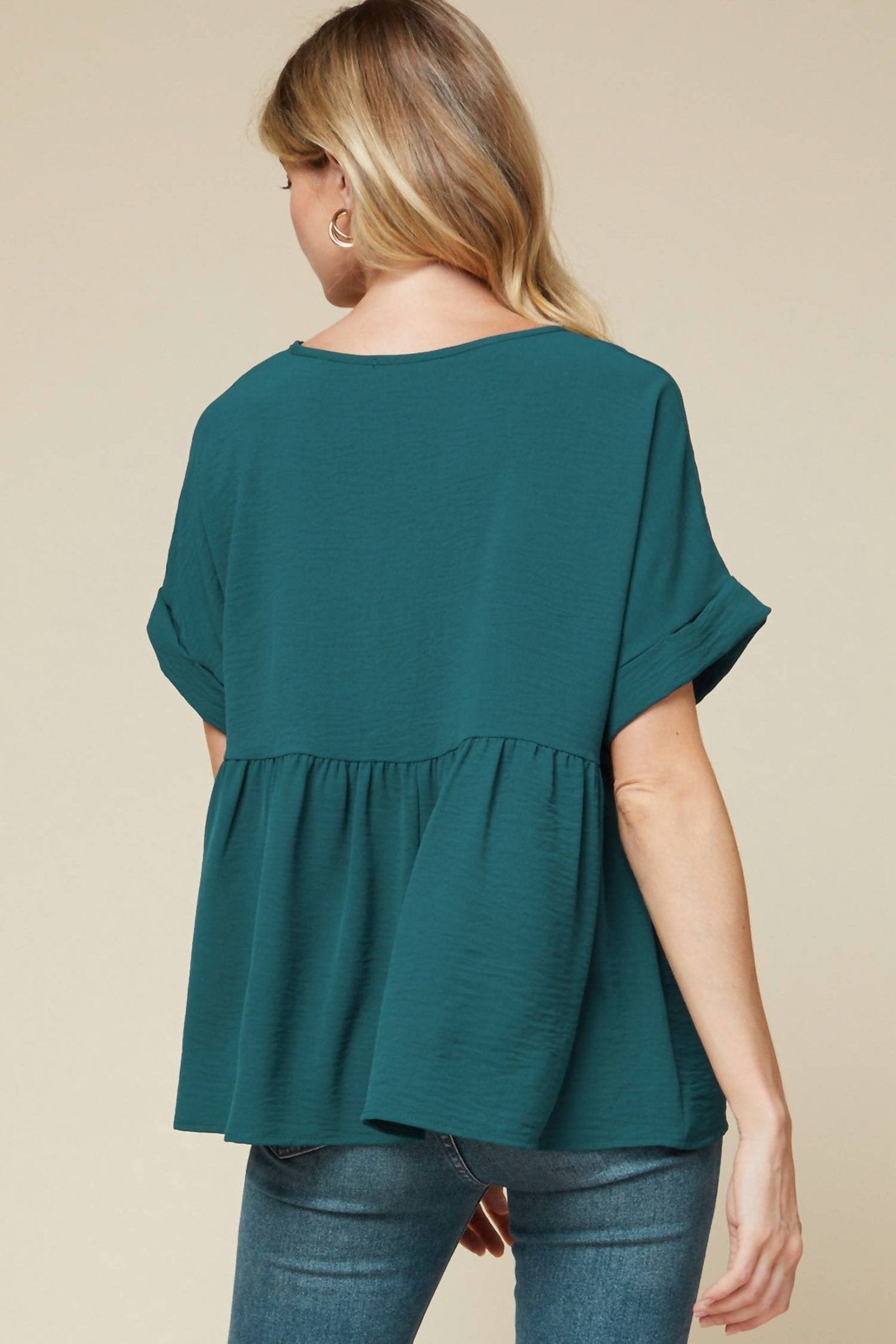 Entro - Textured Babydoll Top - blouses - clothing - green