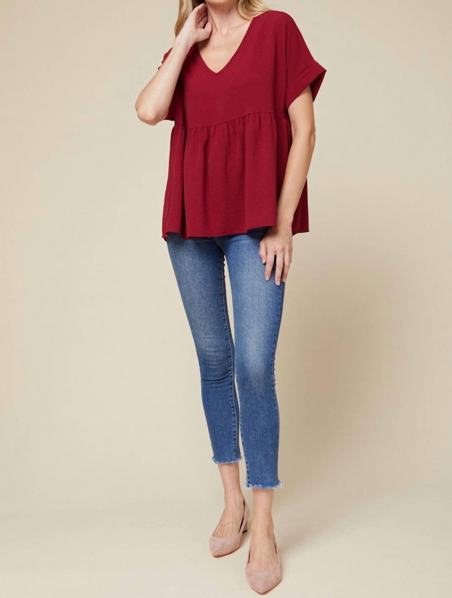 Entro - Textured Babydoll Top - blouses - clothing - polyester