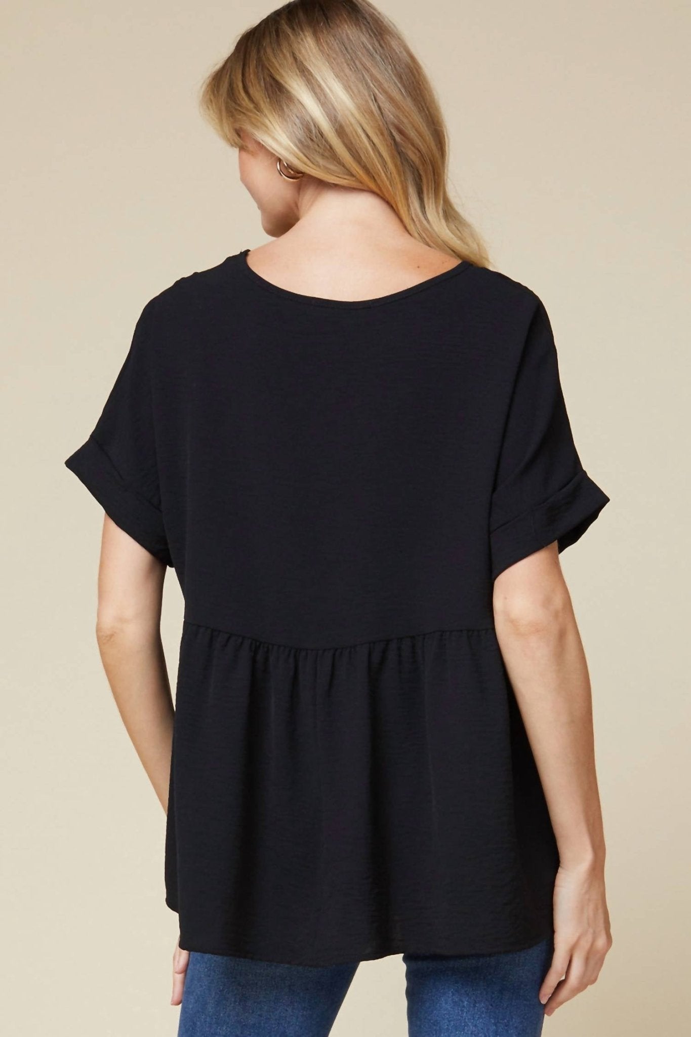 Entro - Textured Babydoll Top - Plus Size - black - blouses - clothing