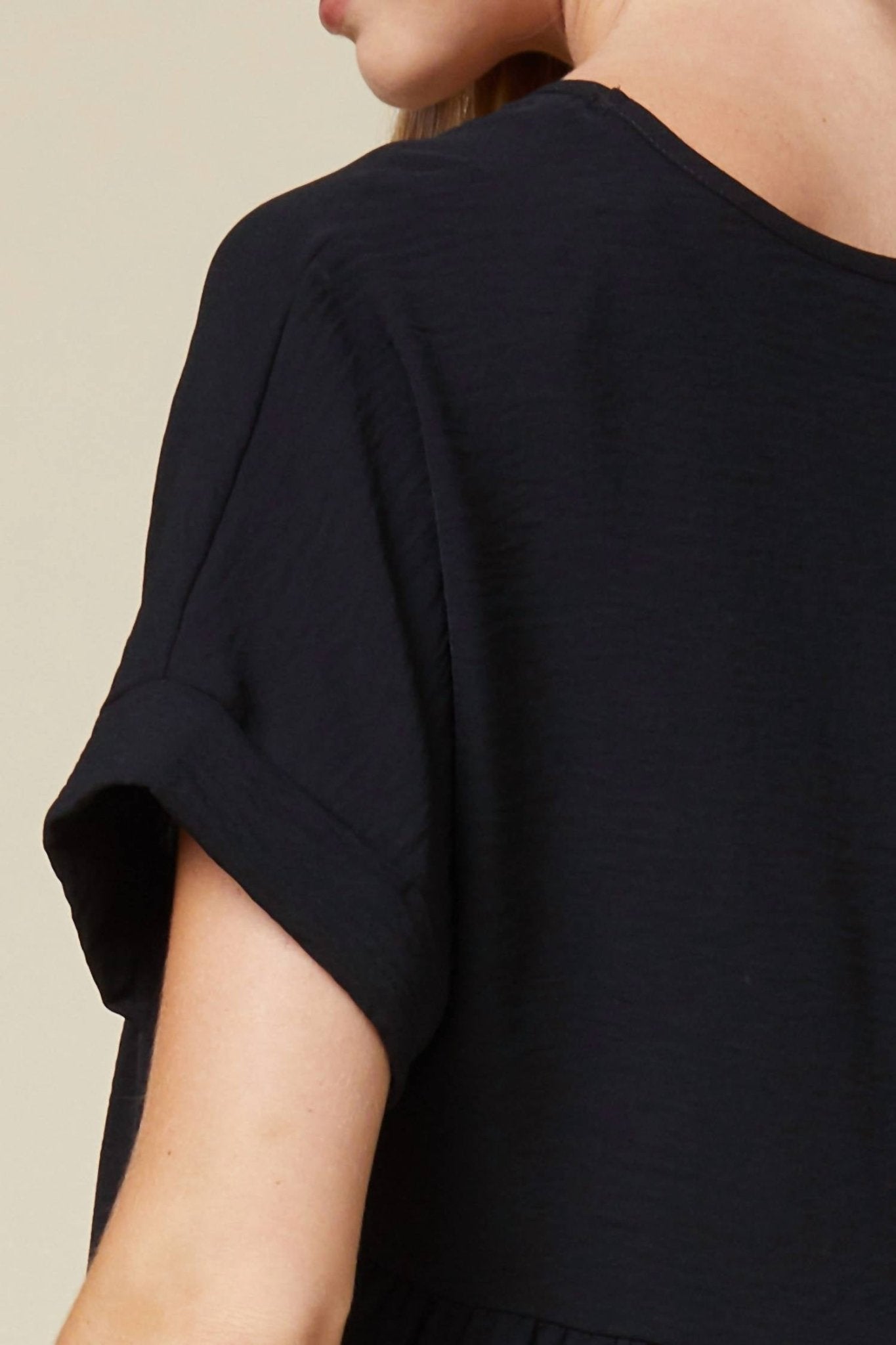 Entro - Textured Babydoll Top - Plus Size - black - blouses - clothing