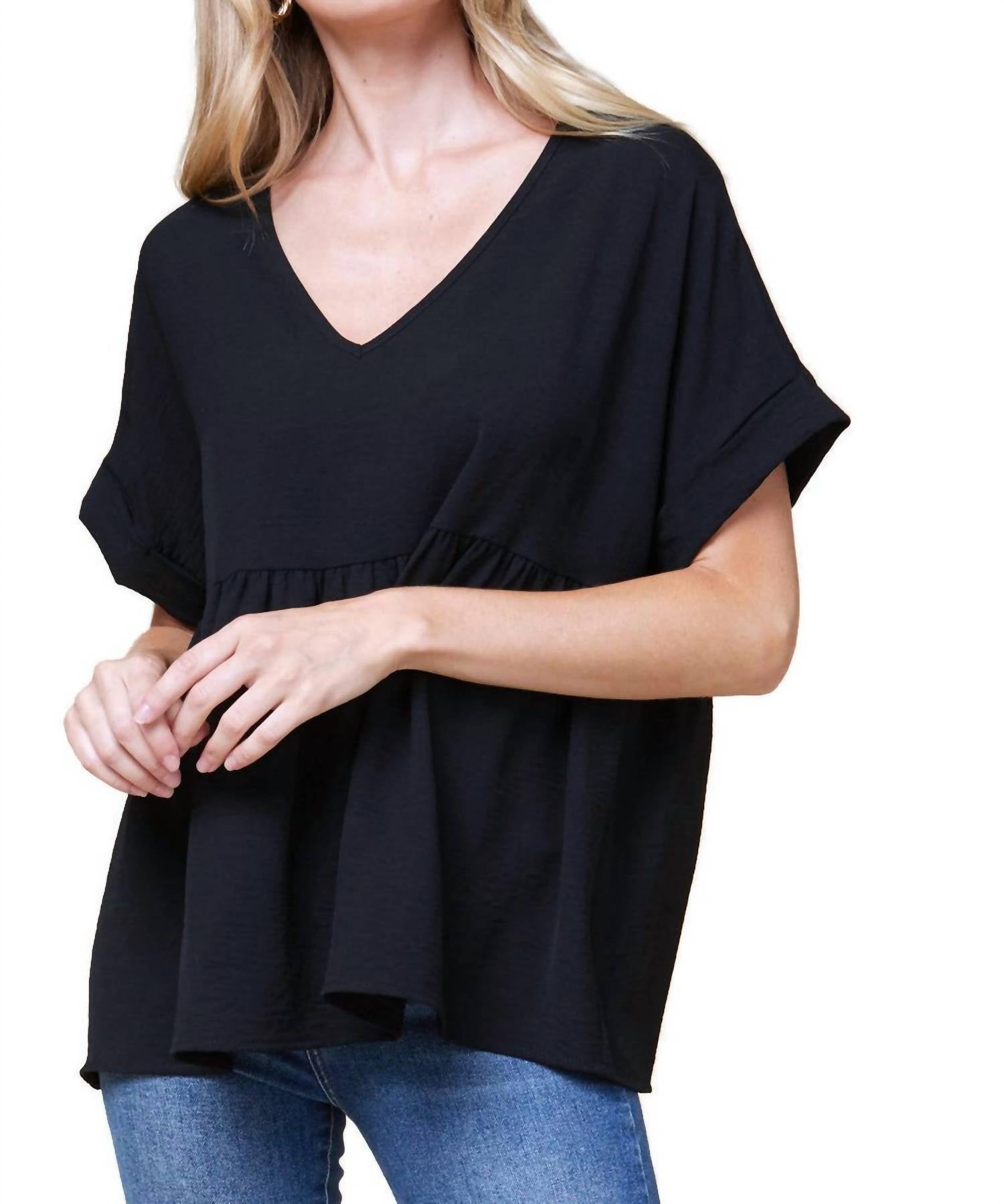 Entro - Textured Babydoll Top - Plus Size - black - blouses - clothing