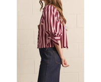 Entro - Tie Sleeve Striped Button Up Blouse