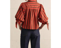Entro - Tie Sleeve Striped Button Up Blouse
