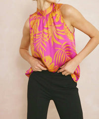 Entro - Tropical Leaf Print Halter Top