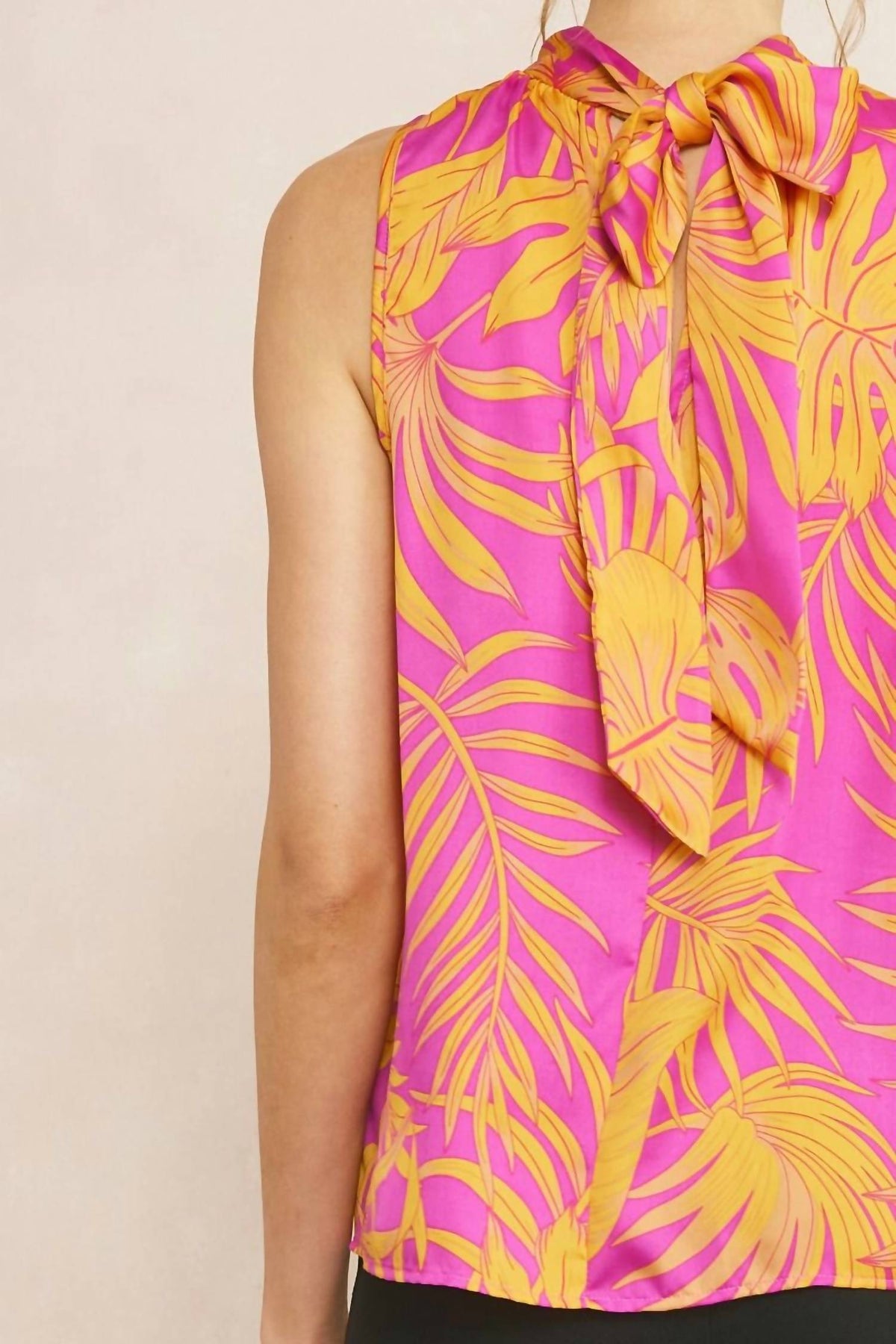 Entro - Tropical Leaf Print Halter Top