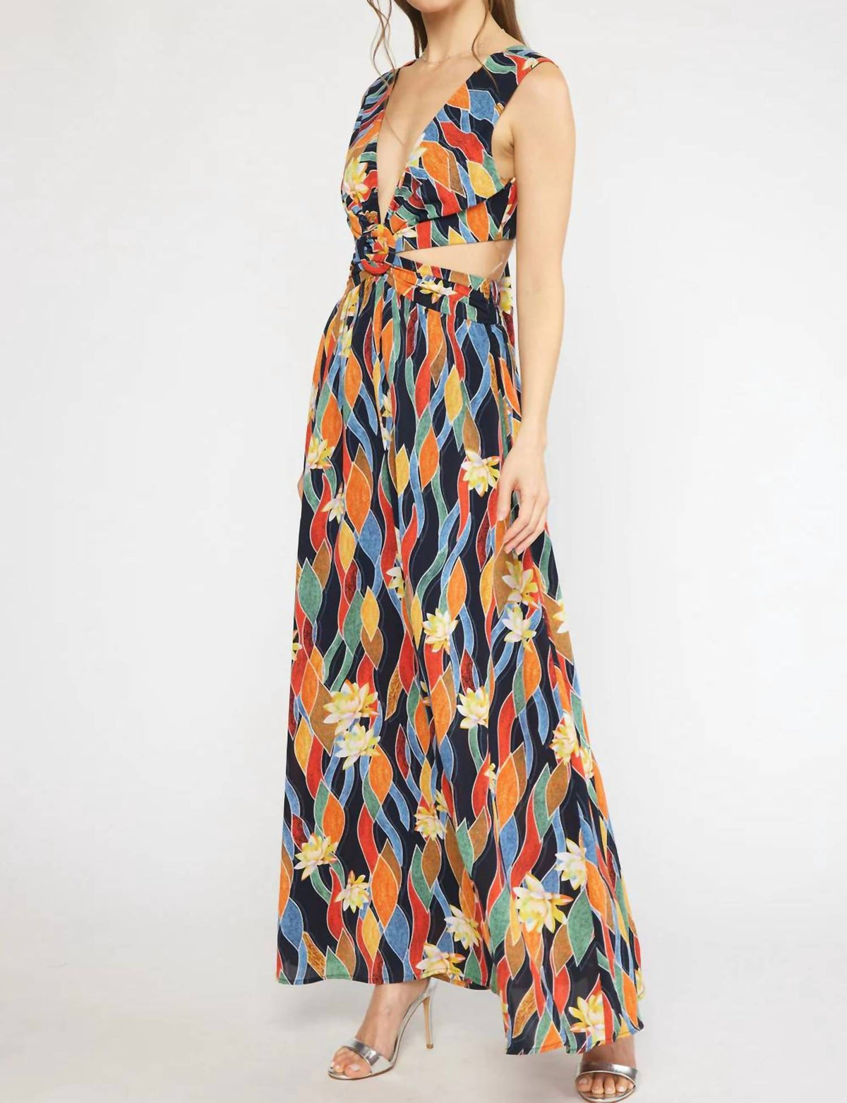 Entro - Tropical Maxi Dress With Cut Outs