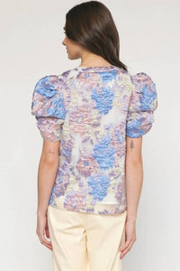 Entro - V-neck Puff Sleeve Top