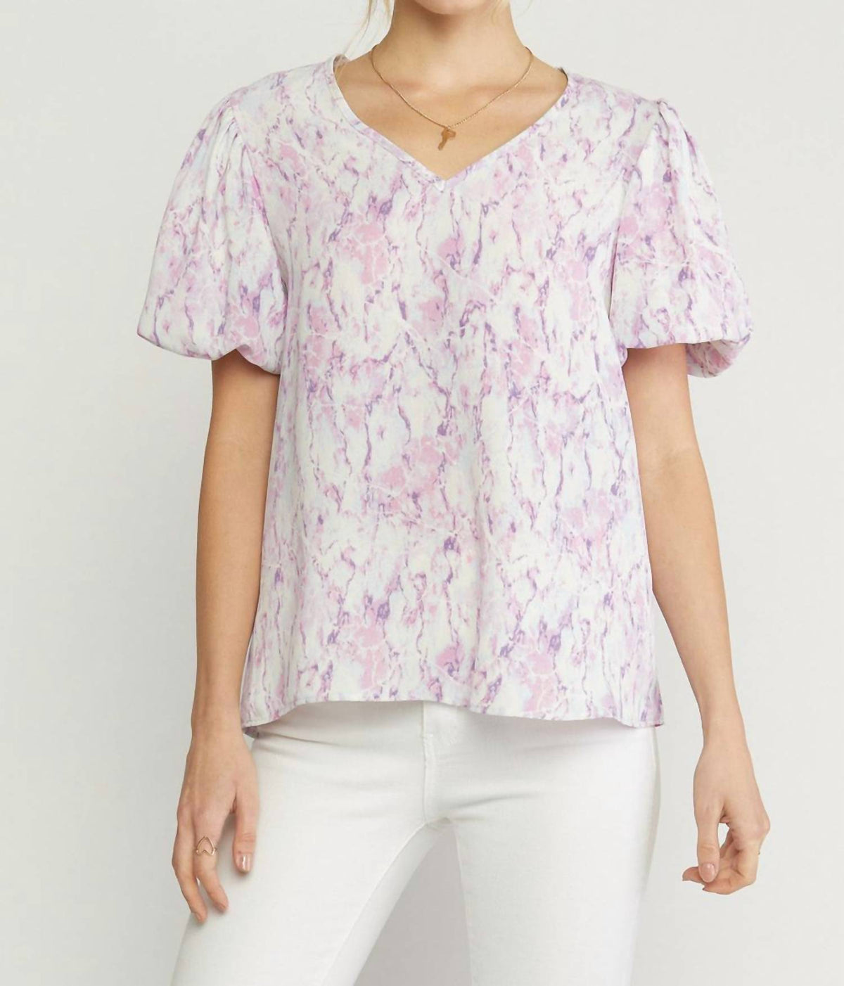 Entro - Watercolor Puff Sleeve Blouse