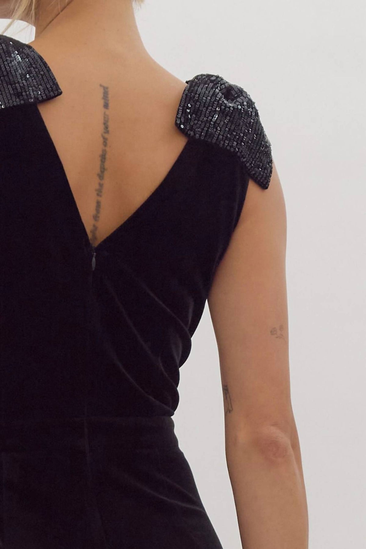 Entro - Wide Leg Jumpsuit With Sequin Bow Shoulder
