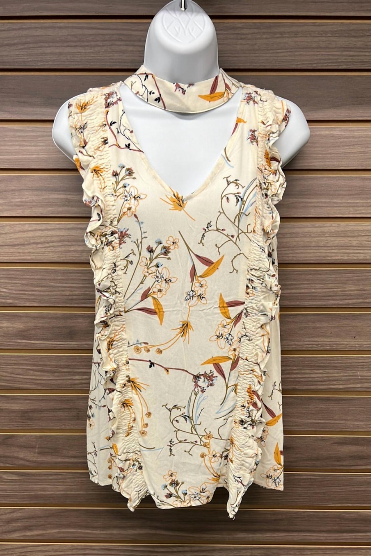 Entro - Women's V Neck Collar Dusty Ruffle Button Back Tank