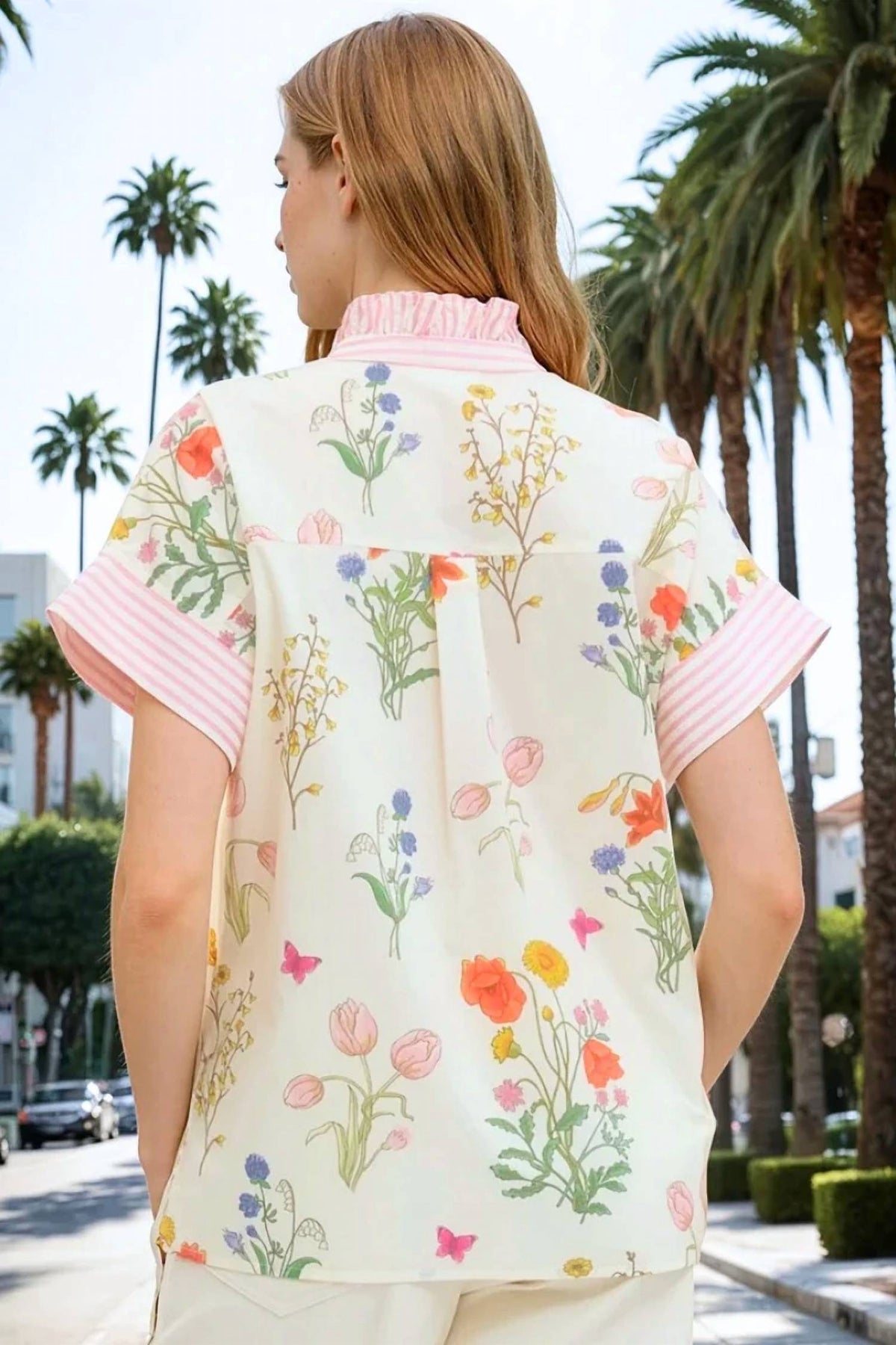 Entro - Zulie Floral Stripes Button-down Blouse