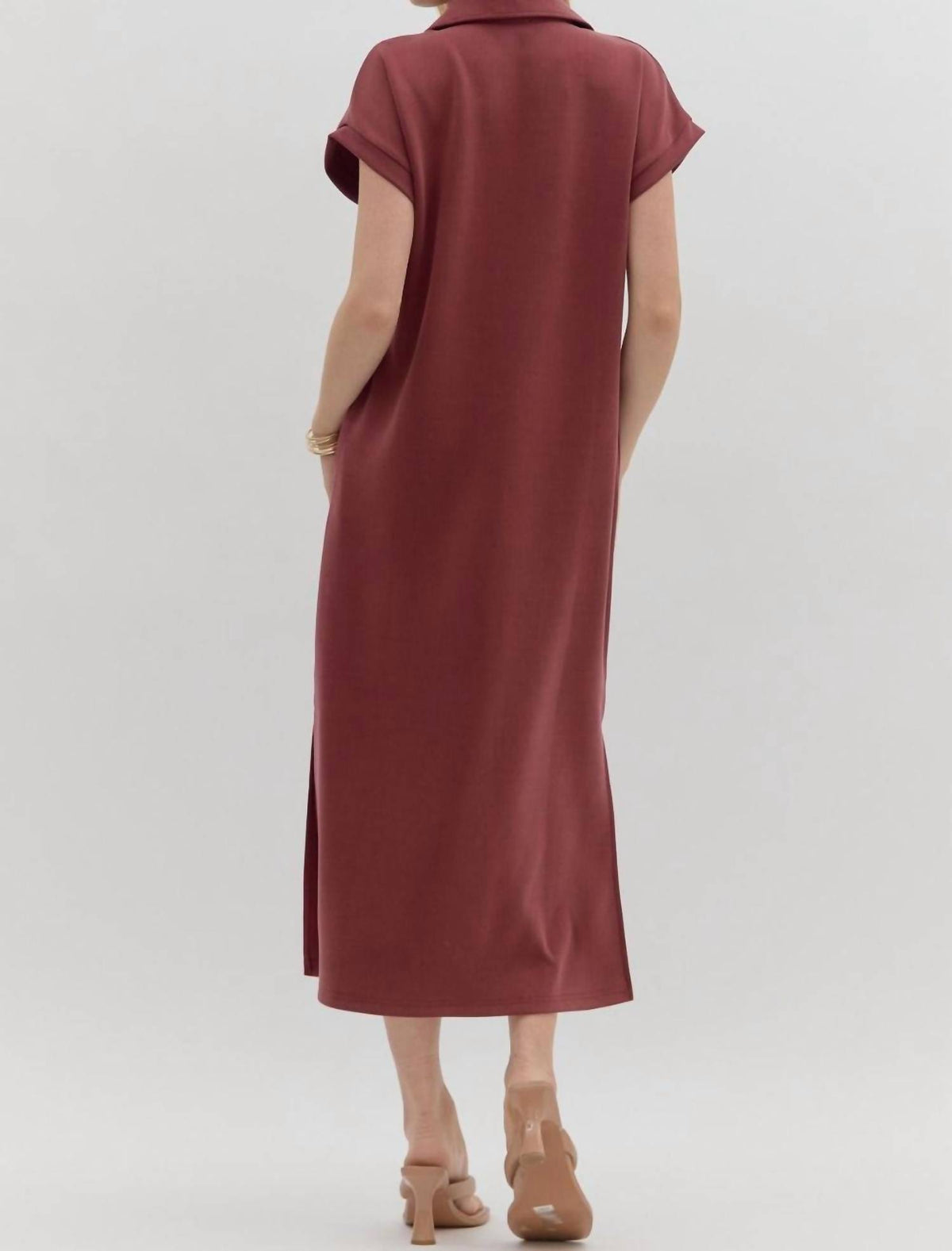 Entrousa - Solid Split Collar Scuba Midi Dress
