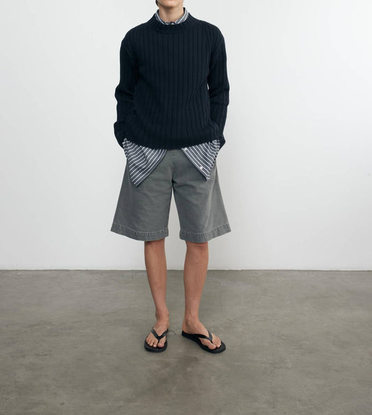 Enza Costa - CHUNKY COTTON FISHERMAN SWEATER - blue - clothing - cowl