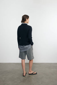 Enza Costa - CHUNKY COTTON FISHERMAN SWEATER - blue - clothing - cowl