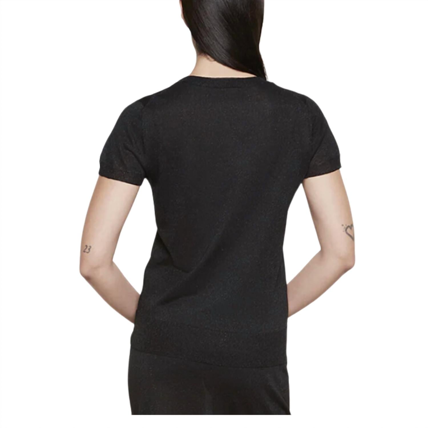 Enza Costa - Costa Lamé Short Sleeve Sweater - black - clothing - crew