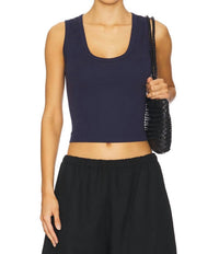 Enza Costa - Cropped Fitted U Tank Top - blue - clothing - cotton