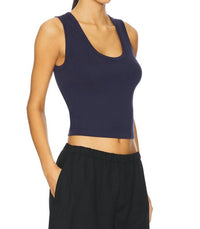 Enza Costa - Cropped Fitted U Tank Top - blue - clothing - cotton