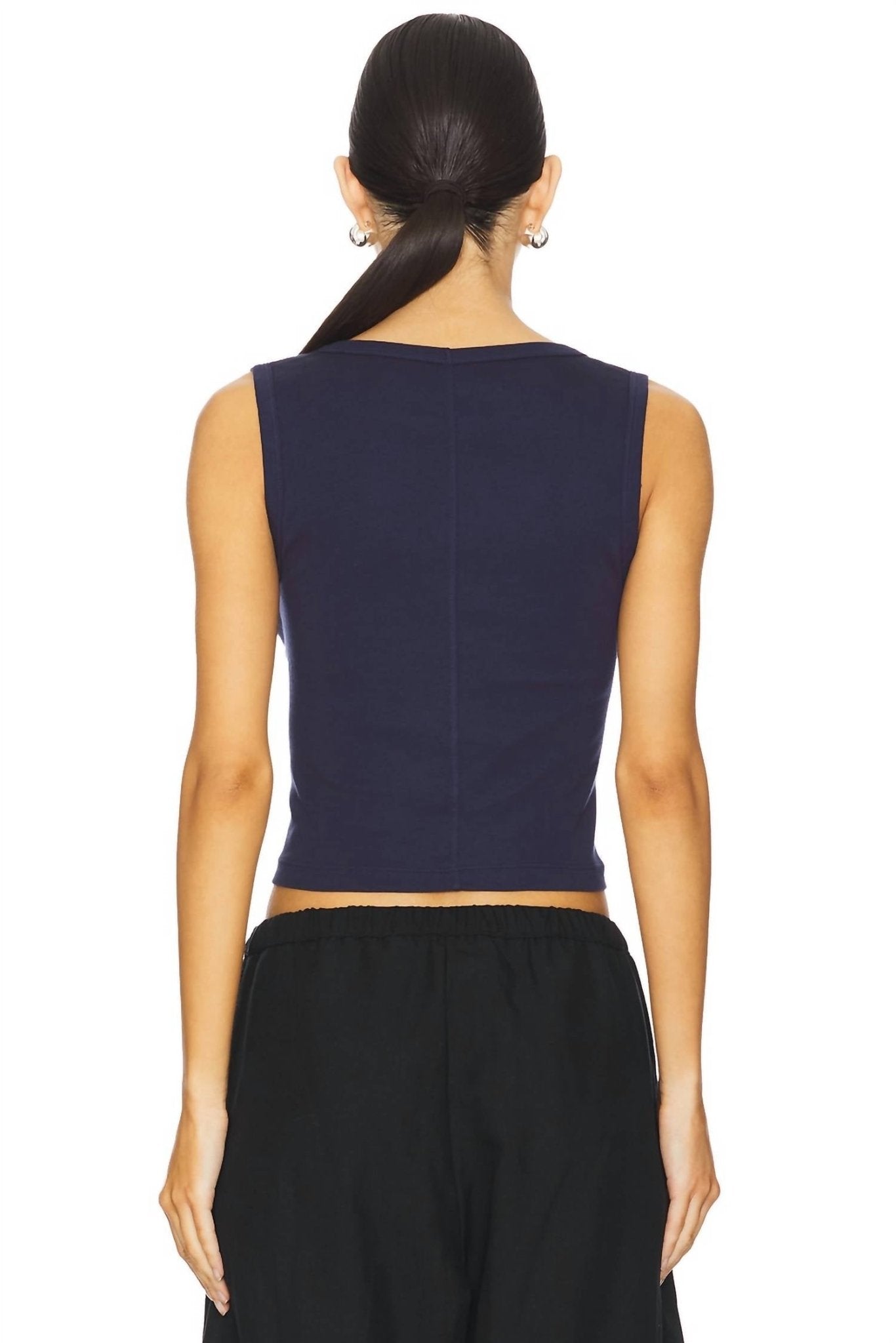 Enza Costa - Cropped Fitted U Tank Top - blue - clothing - cotton