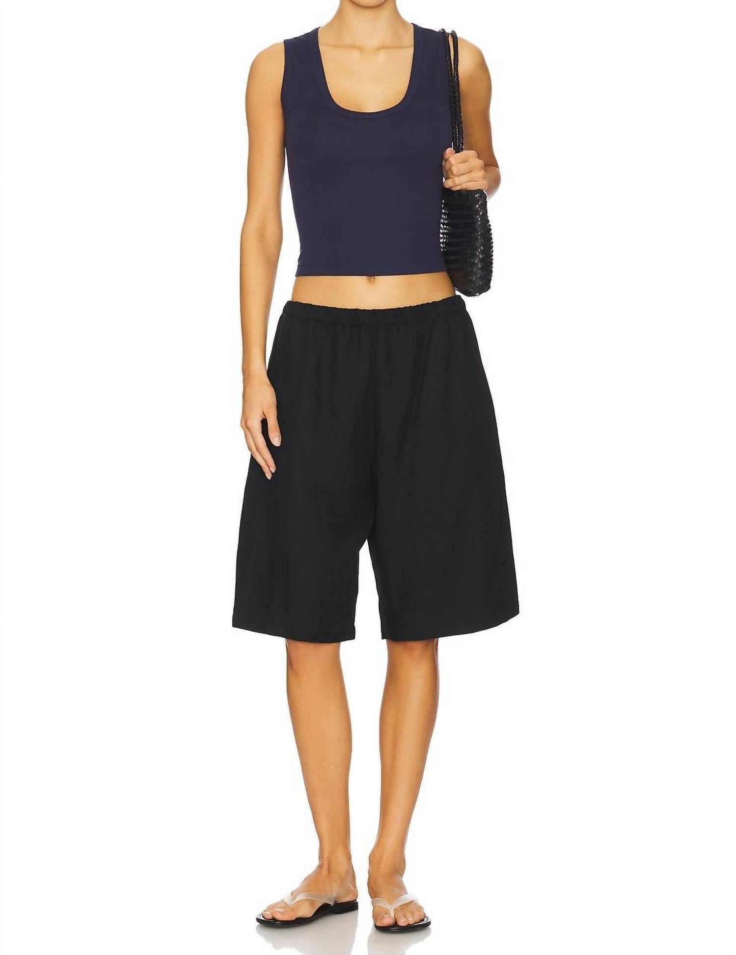 Enza Costa - Cropped Fitted U Tank Top - blue - clothing - cotton