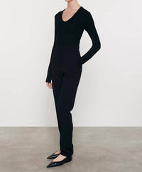 Enza Costa - Rib Bold Long Sleeve U Neck - black - clothing - shirts