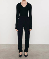 Enza Costa - Rib Bold Long Sleeve U Neck - black - clothing - shirts