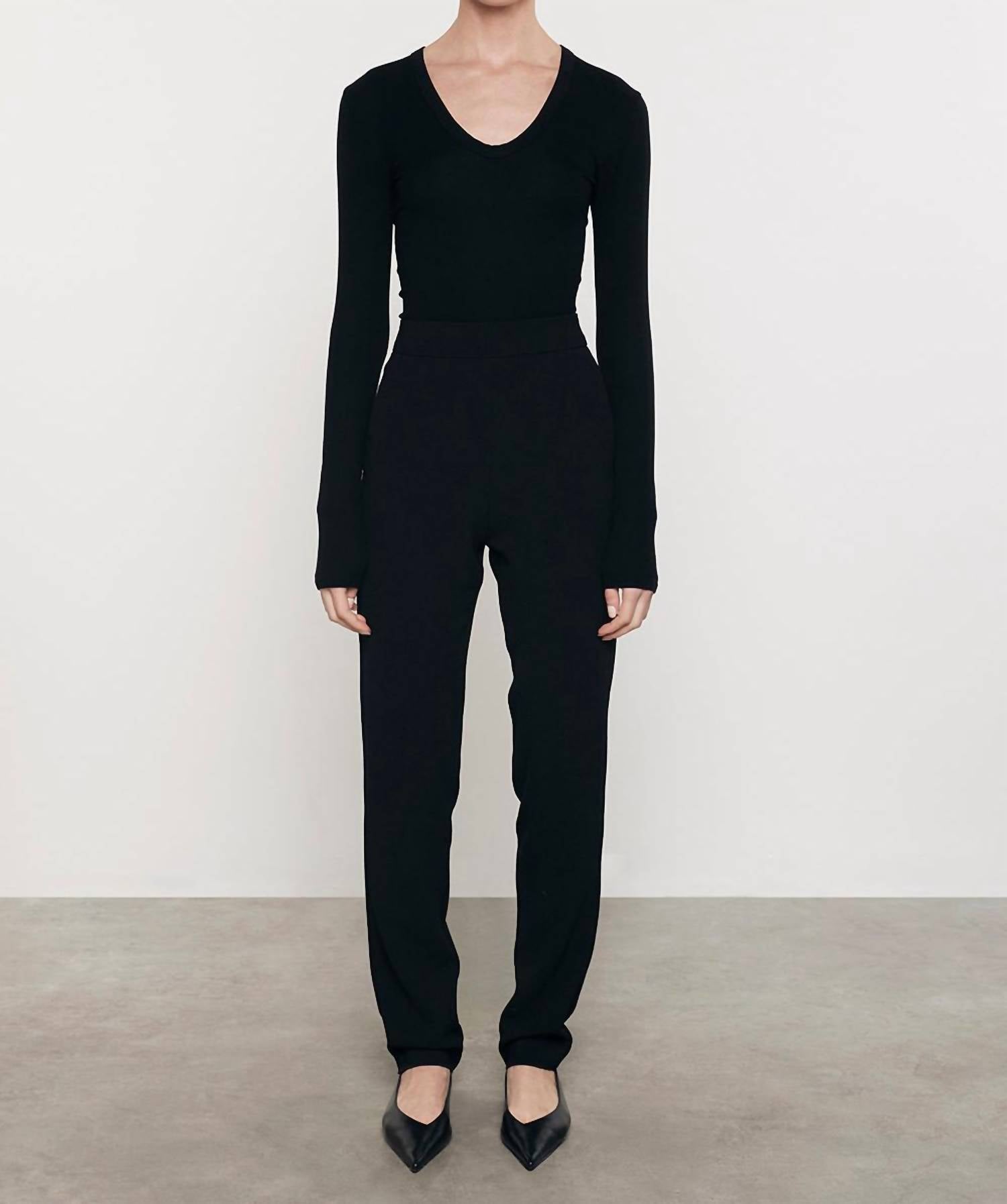 Enza Costa - Rib Bold Long Sleeve U Neck - black - clothing - shirts