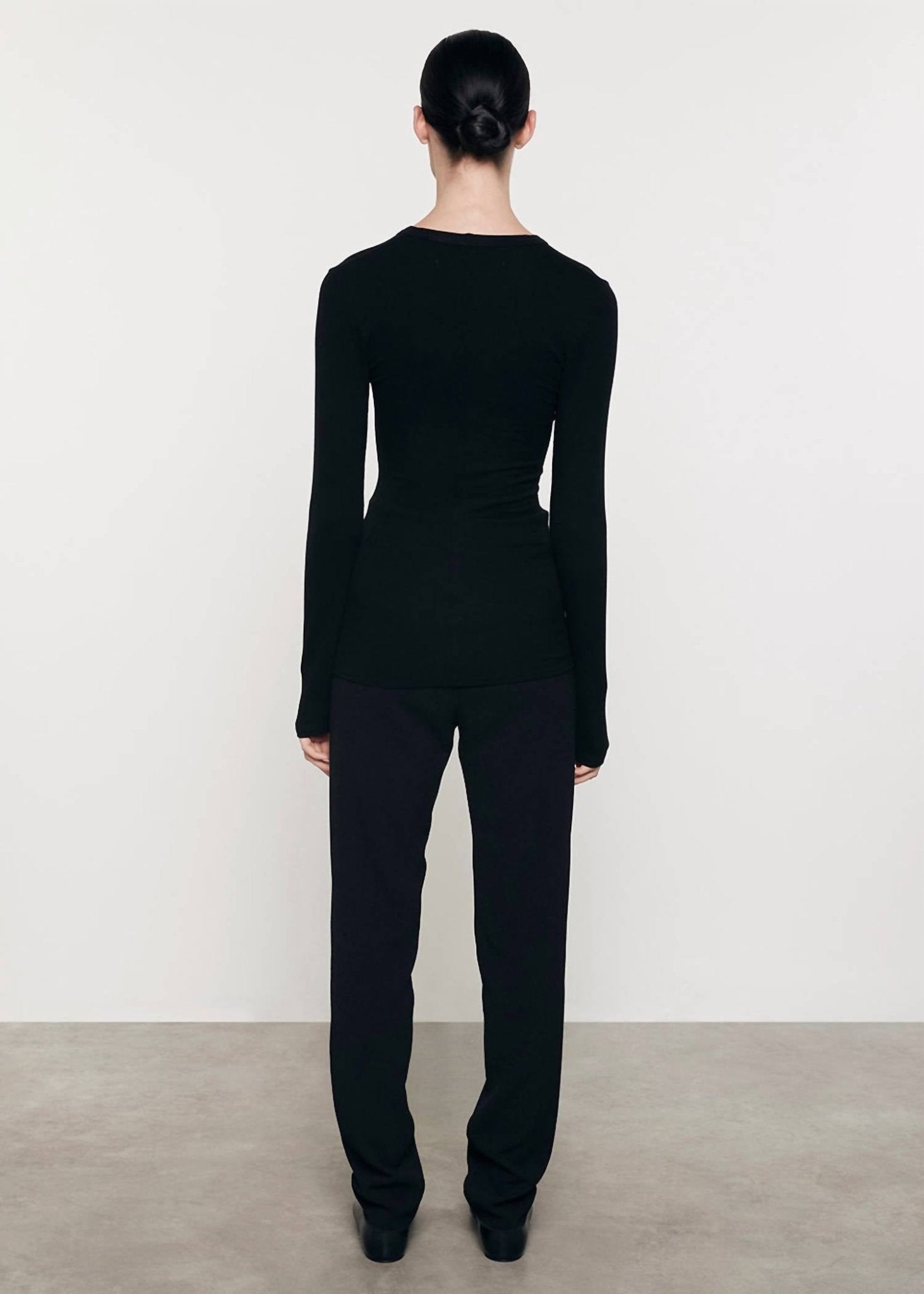Enza Costa - Rib Bold Long Sleeve U Neck - black - clothing - shirts