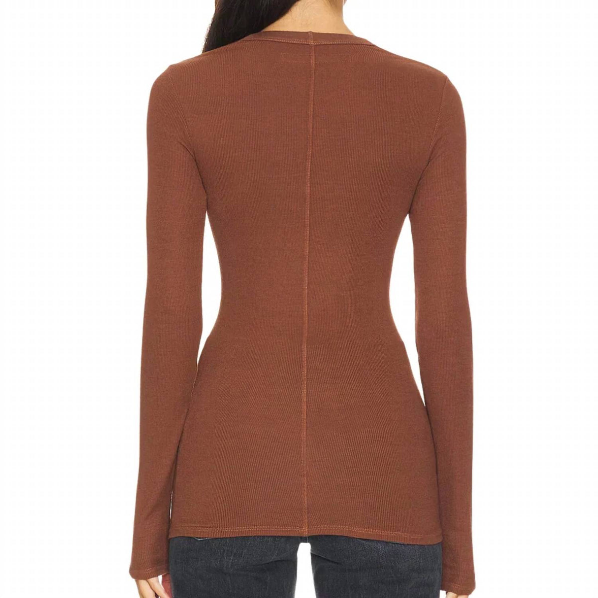 Enza Costa - SILK RIB LONG SLEEVES U-NECK TOP