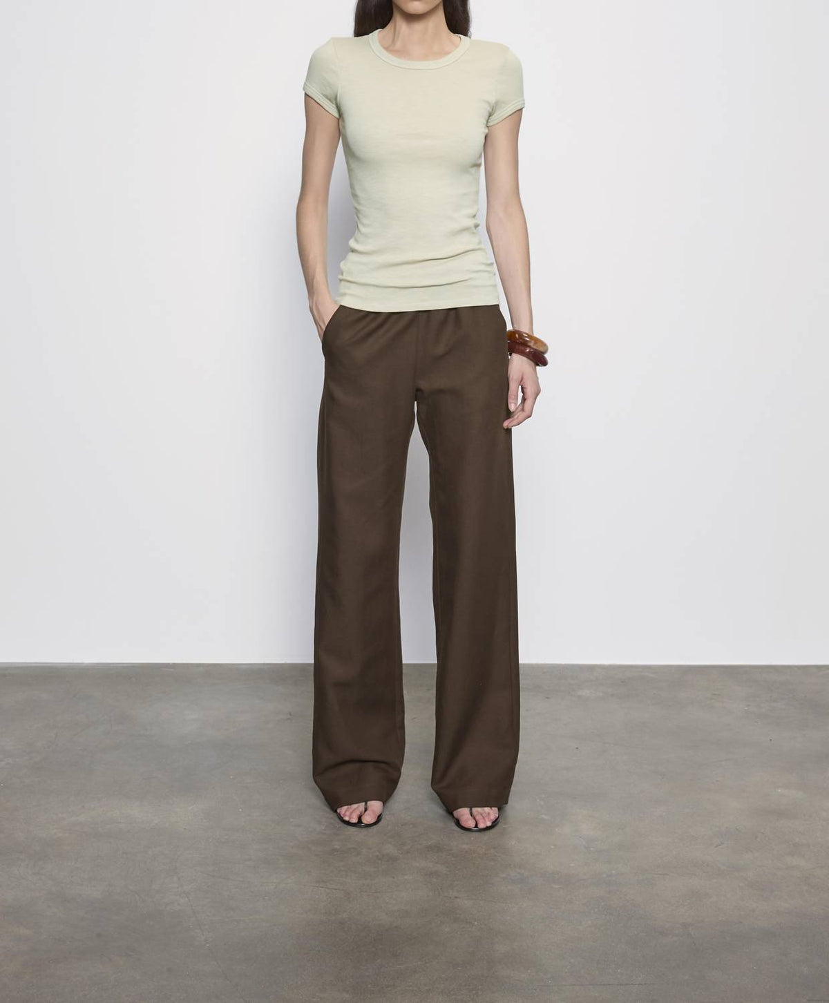 Enza Costa - TEXTURED RIB CAP SLEEVE CREW TOP