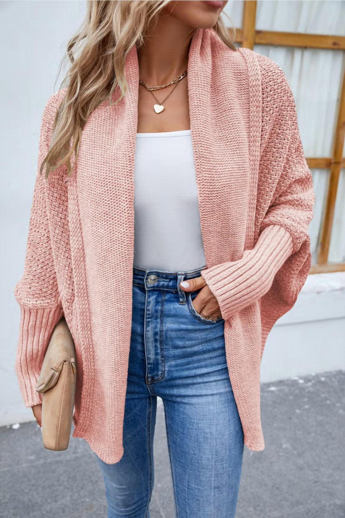 Epretty - Draped open knit batwing cardigan