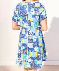 Escape By Habitat - Island Hand Block Bistro Dress - blue - camouflage - clothing