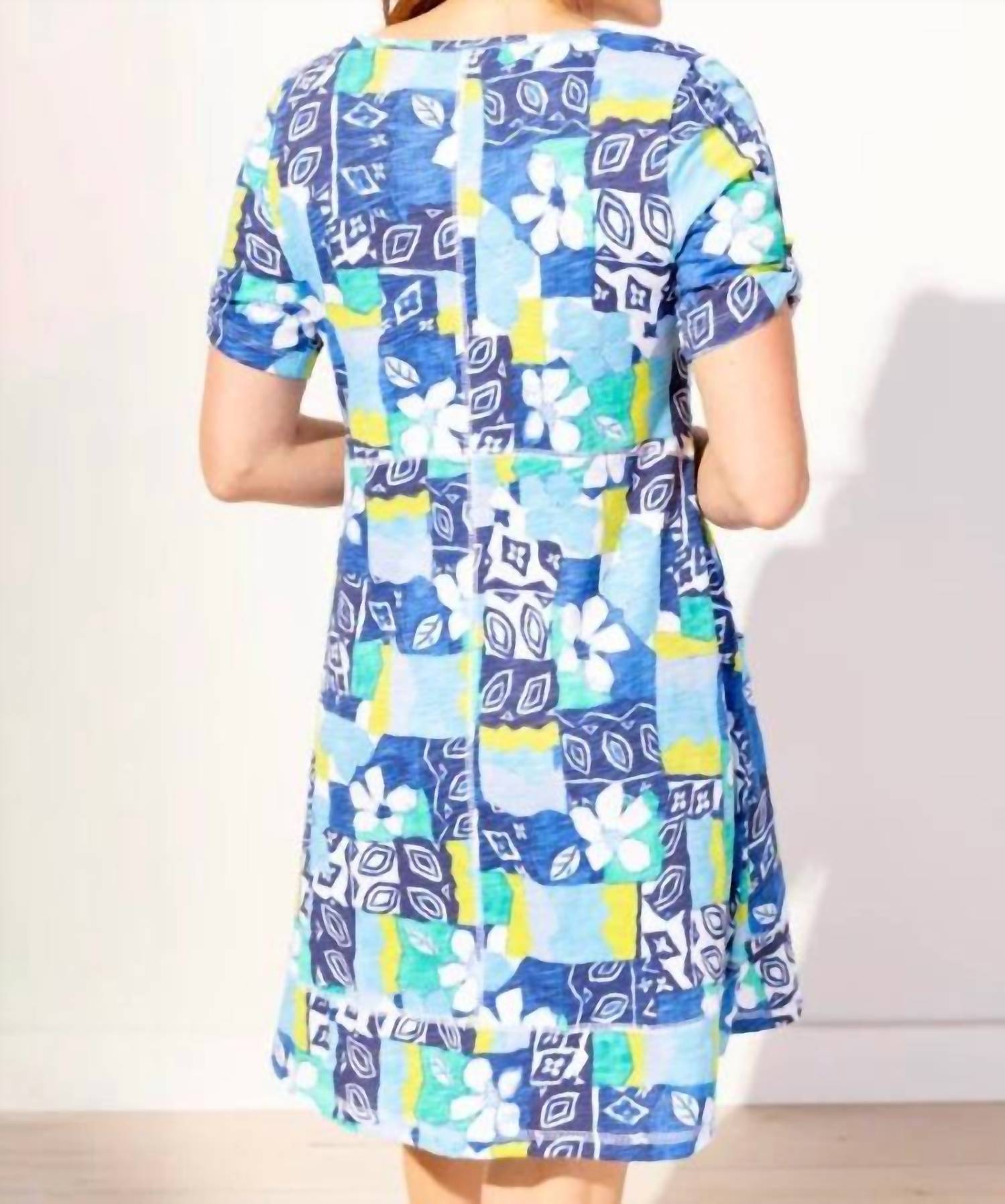 Escape By Habitat - Island Hand Block Bistro Dress - blue - camouflage - clothing