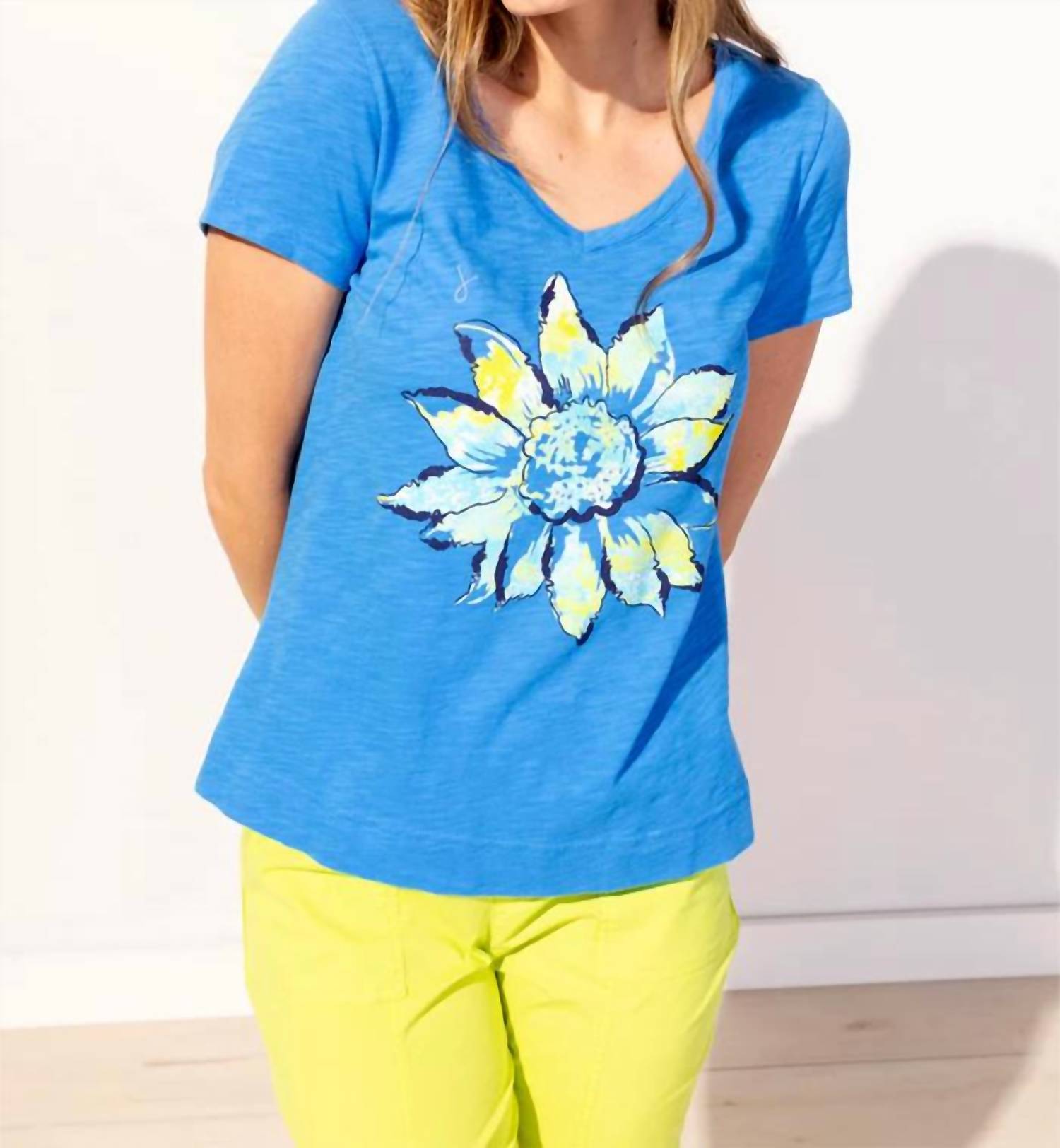 Escape - Destination Tees Sunflower V Neck Tee - blue - clothing - cotton