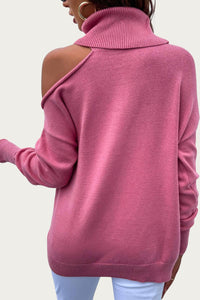 COLD-SHOULDER TURTLENECK SWEATER