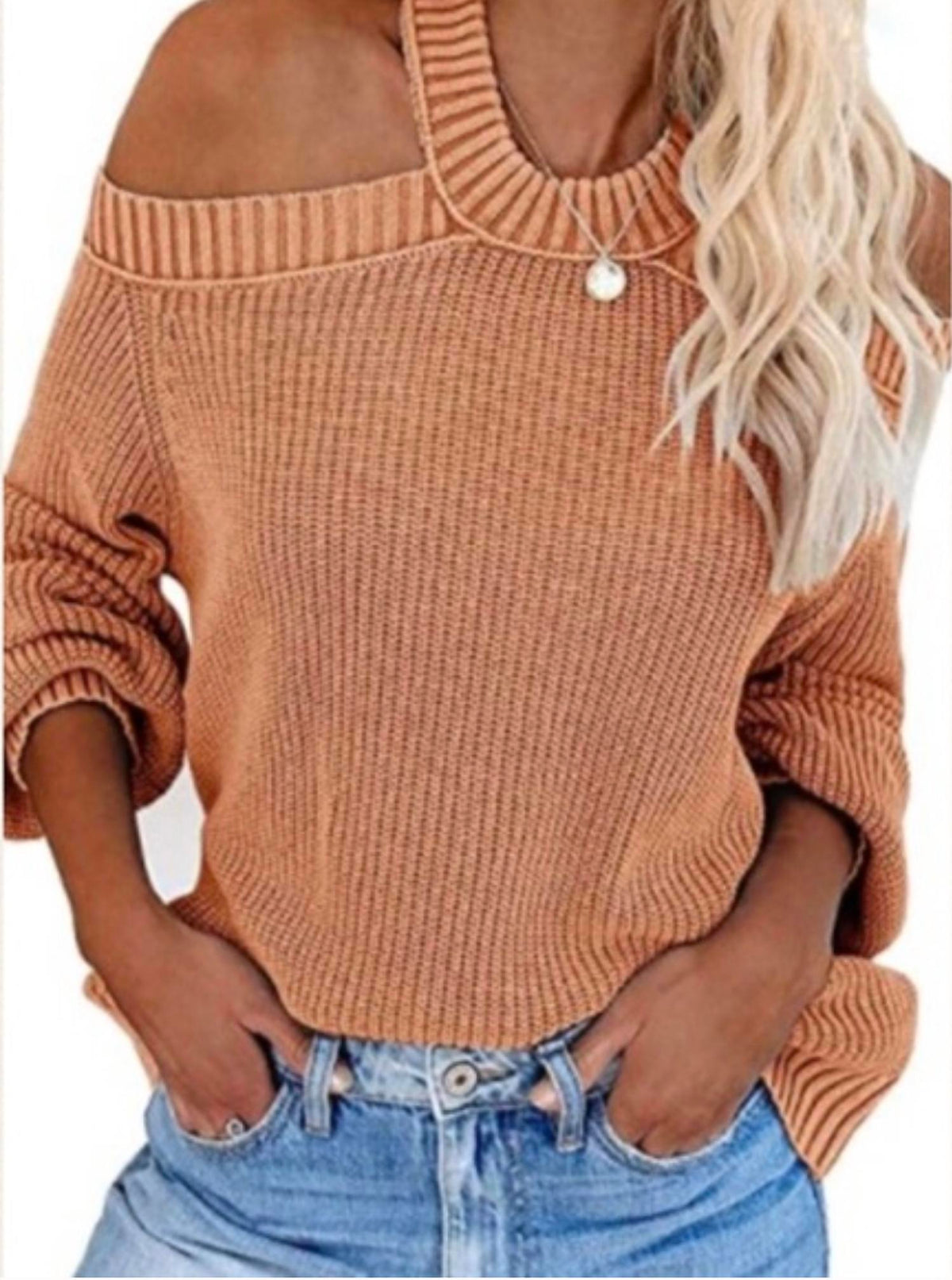 Esley Collection - Off shoulder long sleeves knit top