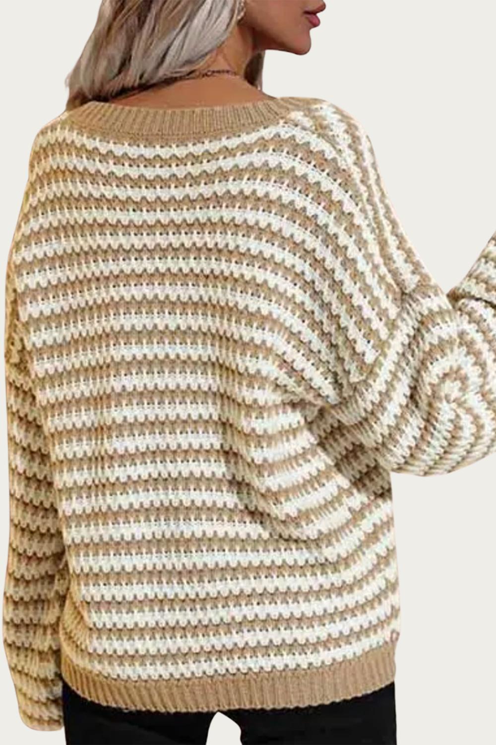 STRIPED V-NECK KNIT SWEATER