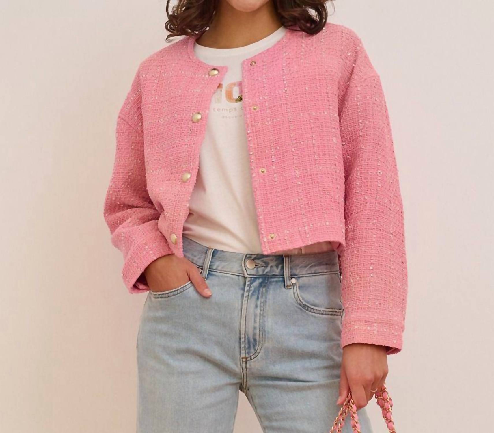 Esqualo - Cropped Boucle Jacket - blazers - clothing - jackets