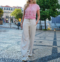Esqualo - Elastic Wide Leg Trouser Pants - beige - clothing - pants