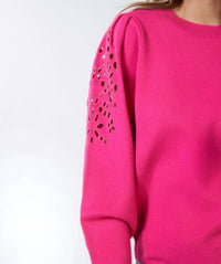 Esqualo - Eyelet Puff - sleeve Sweater - acrylic - clothing - crew