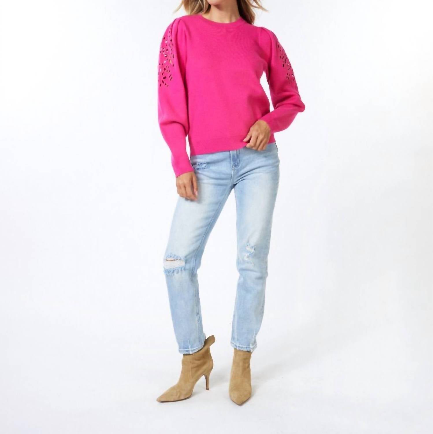 Esqualo - Eyelet Puff - sleeve Sweater - acrylic - clothing - crew